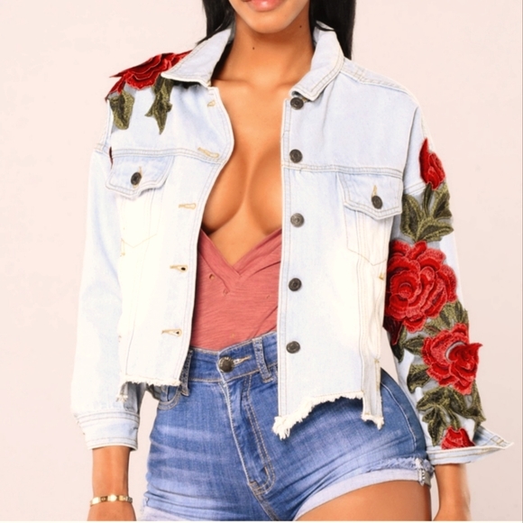 Zaful Jackets & Blazers - - Cropped Jean Jacket w/ Embroidery
